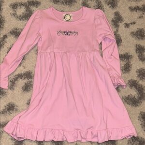 Long-Sleeve Pink Ruffle-Hem Girls Dress